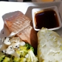 American Airlines - Airbus A330-243 - N281AY - 05.08.2019 - Madrid - Philadelphia - AA741 - 1C/Business Class - 7:57 Std.<br />Honey and soy marinated Salmon - Teriyaki Sauce, edamame, grits, broccoli