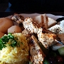 4.6.2017<br />Chicken Souvlaki in Karouzo's Steakhouse in Jasper - 25 CAD<br />Two skewers of tender chicken breast marinated in greek lemon herb sauce, served with pita bread and tzatziki