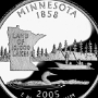 Minnesota State Quarter - zu sehen sind die Umrisse des Staates, ein Angler, ein Eistaucher und die Schrift: Land of 10.000 Lakes