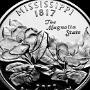 Mississippi State Quarter - Zwei Magnolienblüten<br />Beschriftung: „The Magnolia State“