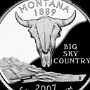 Montana State Quarter - Bisonkopf in der Mitte mit Bergen im Hintergrund.