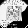 New Mexico State Quarter<br />Umriss des Bundesstaates, Sonnensymbol der Zia<br />Beschriftung: „Land of enchantment“