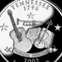 Tennessee State Quarter - Fiddle, Trompete, Gitarre Notation, drei Sterne<br />Banner mit Aufschrift: „Musical Heritage.“