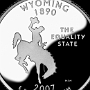 Wyoming State Quarter - Umriss eines Cowboys auf einem Wildpferd<br />Beschriftung: „The Equality State“